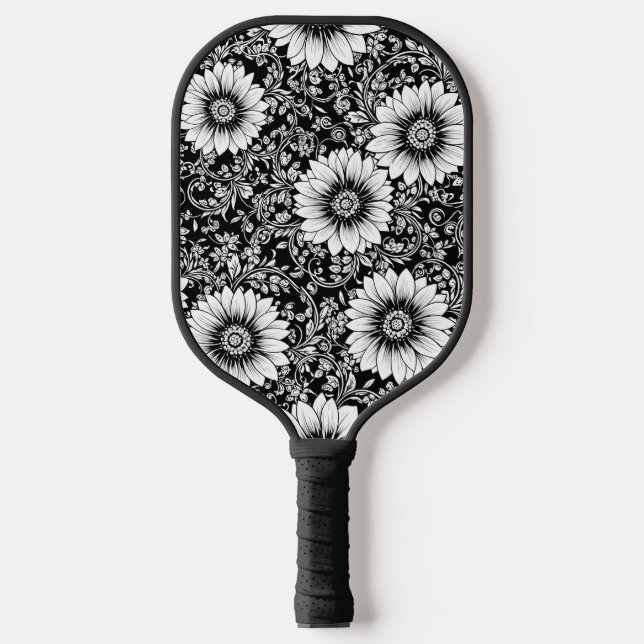 Chic Monochrome Floral Luxury Pattern (5) Pickleball Paddle (Front)