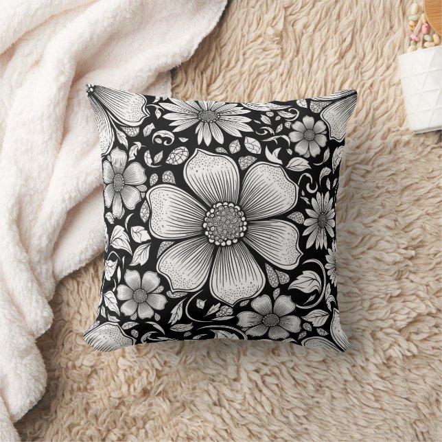 Chic Monochrome Floral Luxury Pattern (6) Cushion (Blanket)