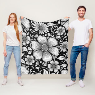 Chic Monochrome Floral Luxury Pattern (6) Fleece Blanket