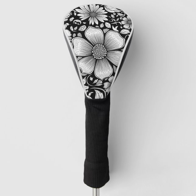 Chic Monochrome Floral Luxury Pattern (6) Golf Head Cover (Front)