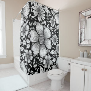Chic Monochrome Floral Luxury Pattern (6) Shower Curtain