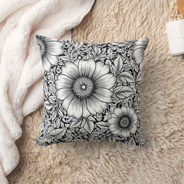 Chic Monochrome Floral Luxury Pattern (7) Cushion (Blanket)