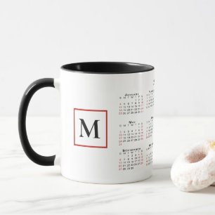 Chic Monogram 2026 Calendar Black White Red Mug