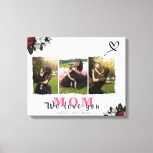 Chic Monogram 3 Photo Collage Mother Family Canvas Print
