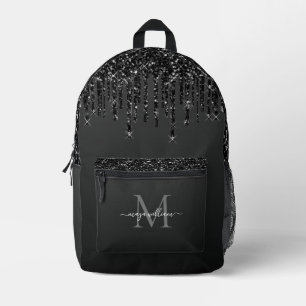  Chic Monogram Black Glitter Drips  Printed Backpack