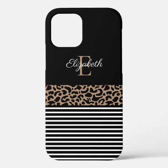 Chic Monogram black Leopard Animal Print Case-Mate iPhone Case (Back)