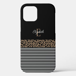 Chic Monogram black Leopard Animal Print iPhone 12 Case