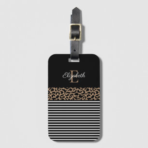 Chic Monogram black Leopard Animal Print Luggage Tag