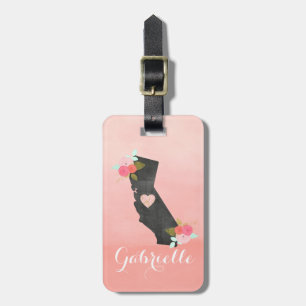 Chic Monogram California State & Moveable Heart Luggage Tag