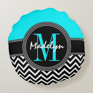Chic Monogram Chevron - M is for Madelyn Round Cushion