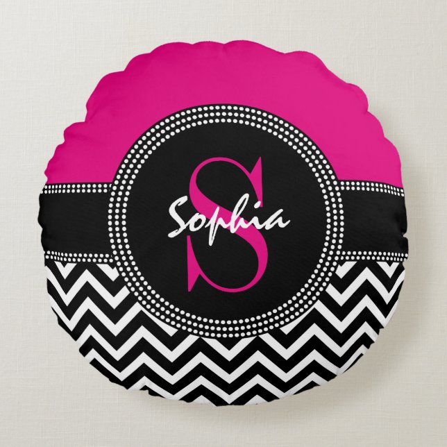 Chic Monogram Chevron - S is for Sophia Round Cushion (Front)