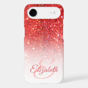 Chic Monogram Coral Glitter Ombre First Name