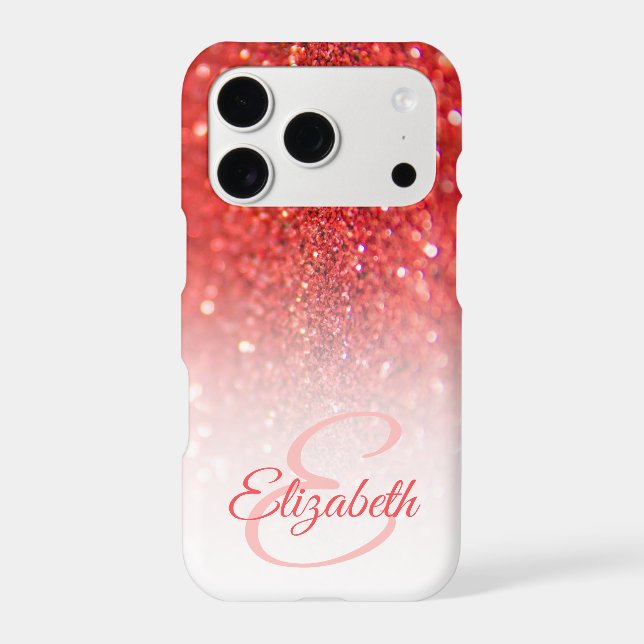 Chic Monogram Coral Glitter Ombre First Name (Back)