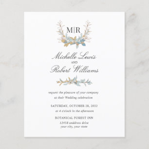 Chic Monogram Crest Gold blue floral Photo wedding