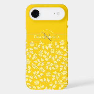 Chic Monogram Custom Name Leaves Daisies Yellow