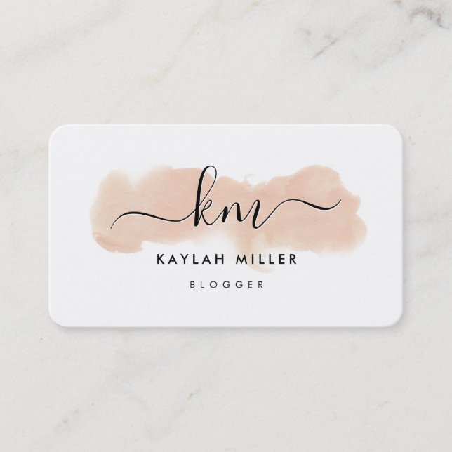 CHIC MONOGRAM elegant initials pink watercolor Business Card (Front)