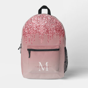 Chic Monogram Girly Rose Gold Glitter Drips Printed Backpack