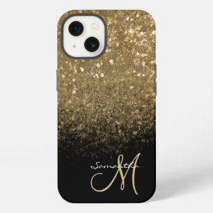 Chic Monogram Gold Glitter & Black iPhone 13 Case