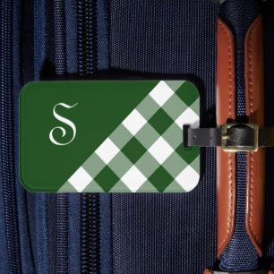 Chic Monogram Green White Buffalo Check Geometric Luggage Tag