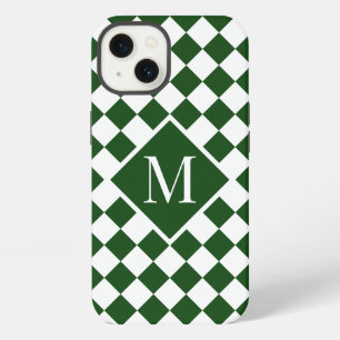 Chic Monogram Green White Chequered Pattern iPhone 13 Case