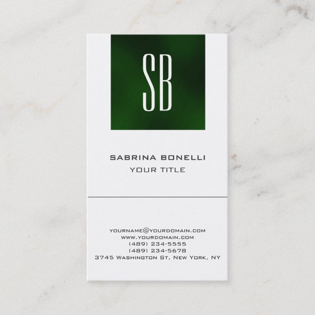 Chic Monogram Green White Cute Business Card (Front)