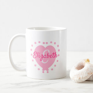 Chic Monogram Initial and Name Pink Heart  Coffee Mug