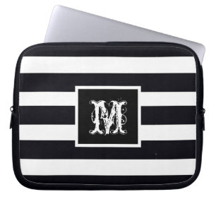 Chic Monogram Initial Classic Modern Cool B & W Laptop Sleeve
