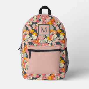 Chic Monogram Initial Floral Pink Backpack