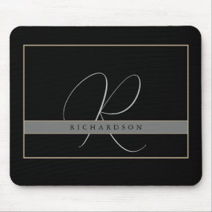 Chic Monogram Initial Name Charcoal Gray Black  Mouse Mat