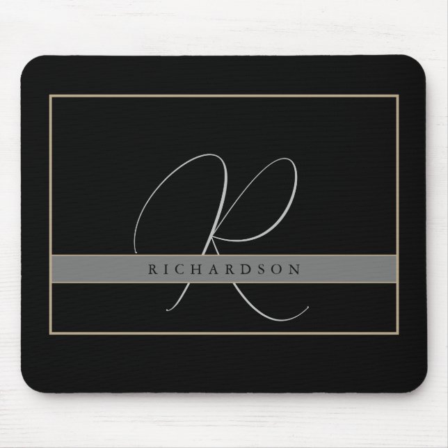 Chic Monogram Initial Name Charcoal Grey Black  Mouse Mat (Front)