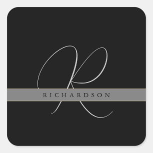 Chic Monogram Initial Name Charcoal Grey Black  Square Sticker