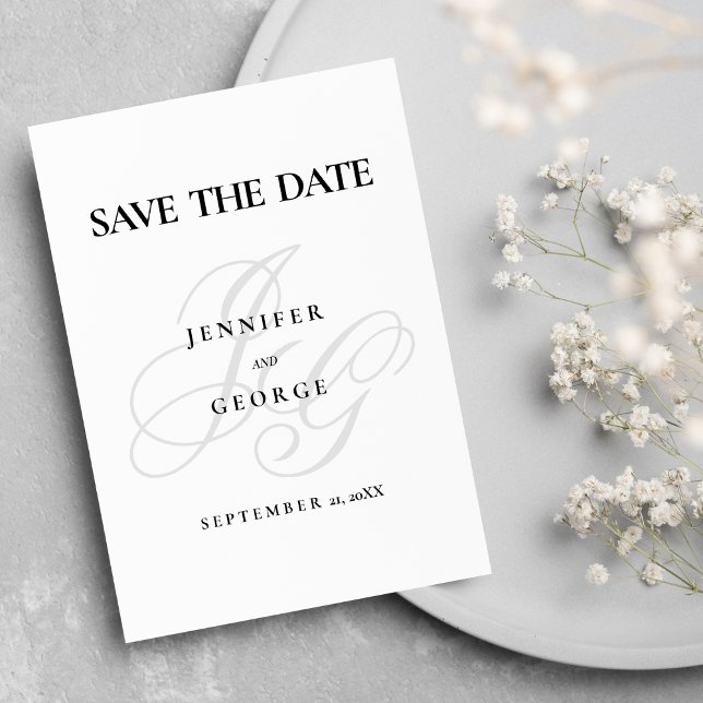 Chic monogram initials black white Save The Date (Chic monogram initials black white Save The Date)