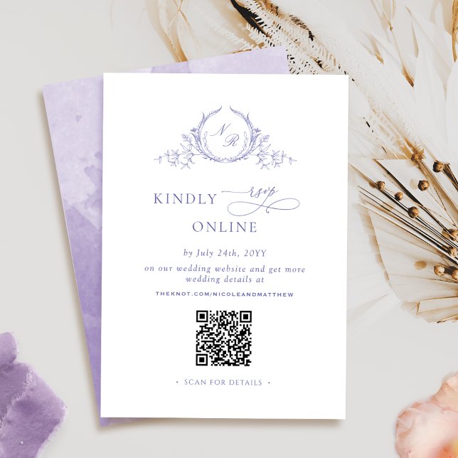 Chic Monogram Lavender Purple RSVP Online QR Code  Enclosure Card (Creator Uploaded)