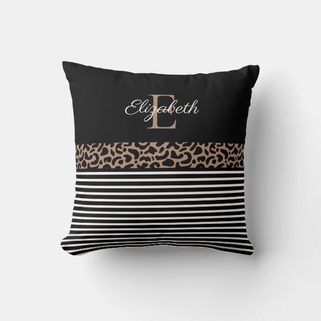 Chic Monogram Leopard Print Cushion (Front)
