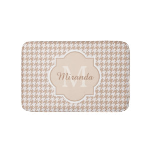 Chic Monogram Light Brown Houndstooth With Name Bath Mat