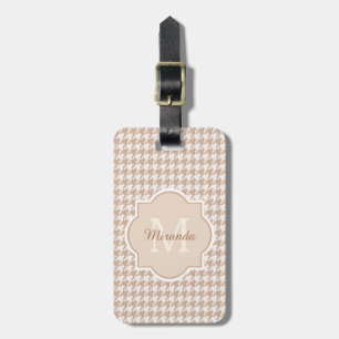 Chic Monogram Light Brown Houndstooth With Name Luggage Tag