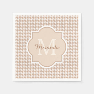 Chic Monogram Light Brown Houndstooth With Name Napkin