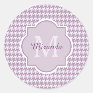 Chic Monogram Light Purple Houndstooth With Name Classic Round Sticker