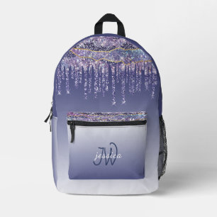 Chic Monogram Marble Blue Glitter Drips Printed Backpack