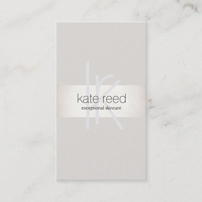 Chic Monogram Modern Beige FAUX Silver Stripe Business Card (Front)