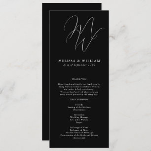 Chic Monogram Modern Black & White Wedding Programme