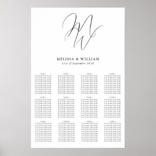 Chic Monogram Modern Black & White Wedding Seating Poster