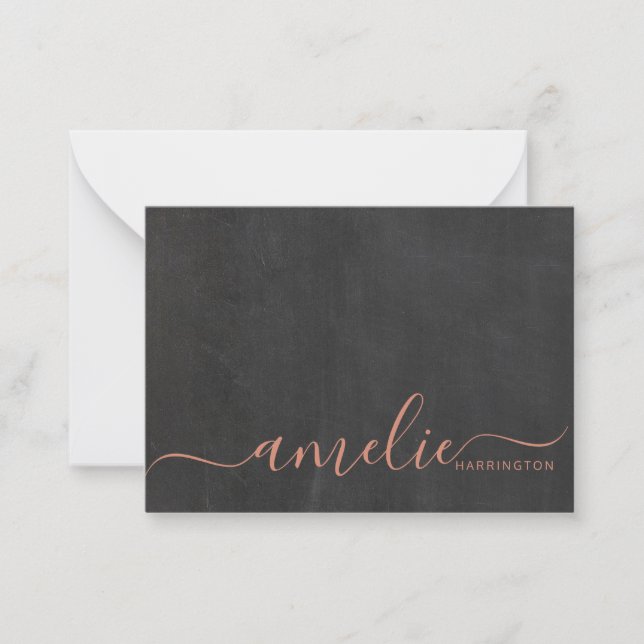 Chic Monogram Modern Minimalist Copper Script  Card (Front)