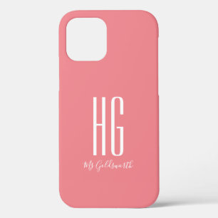 Chic Monogram Name Coral Pink iPhone 12 Pro Case
