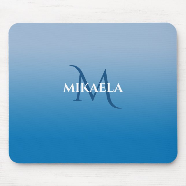Chic Monogram Name on Sky Blue Gradient Mouse Mat (Front)
