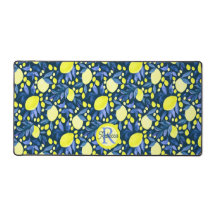Chic Monogram Name Rustic Citrus Lemons Blue Leaf