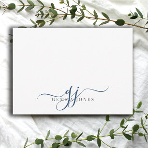Chic Monogram Navy Blue Script Initials Card