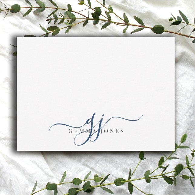 Chic Monogram Navy Blue Script Initials Card (Creator Uploaded)