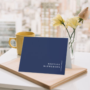 Chic Monogram Navy Blue White Border Thank You Card