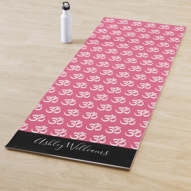 Chic Monogram Om Symbol Pattern Pink Black Yoga Mat (In Situ)